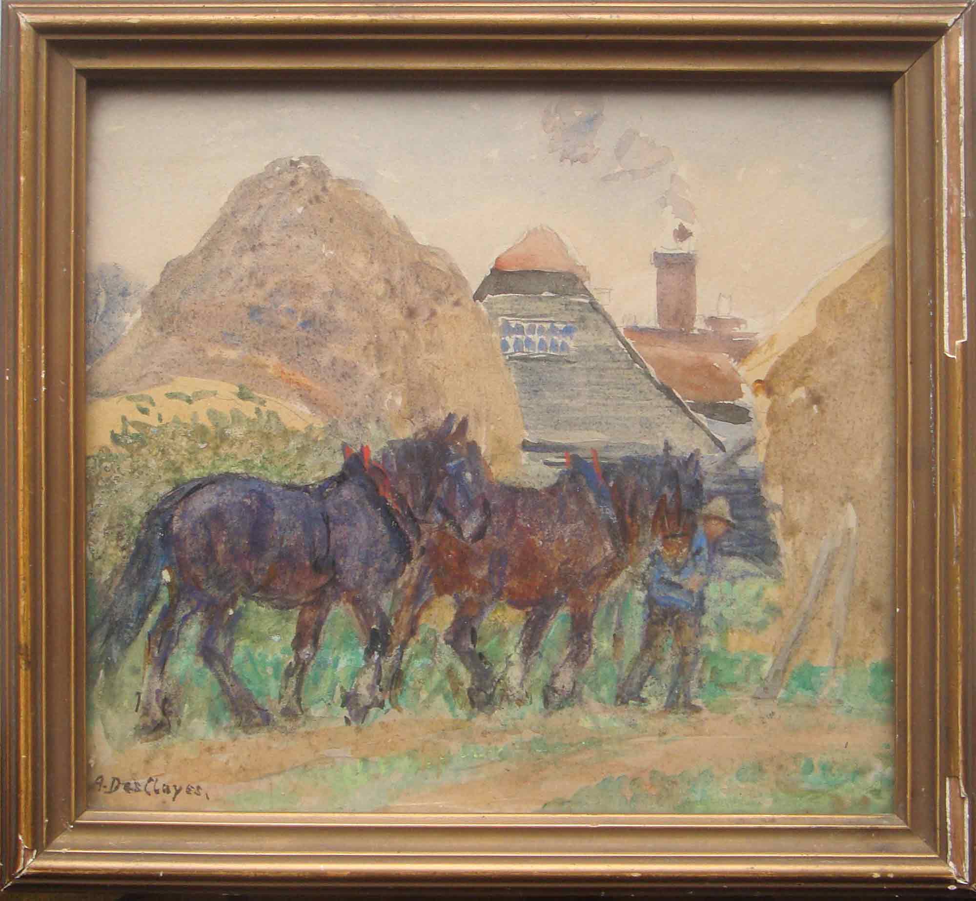 Alice Des Clayes Oil Painting 'Plough Horses'