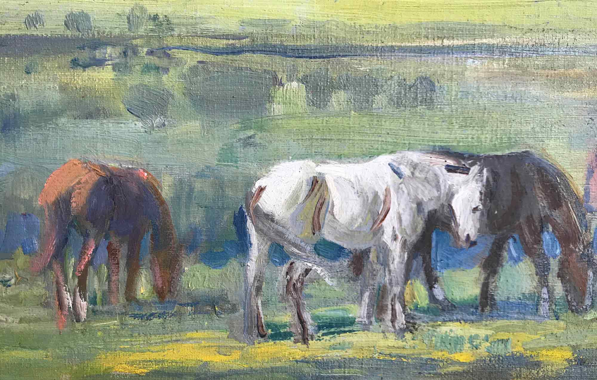 Alice Des Clayes Oil Painting 'Ponies Grazing in a Landscape' Alice Des Clayes Oil Painting 'Ponies Grazing in a Landscape'
