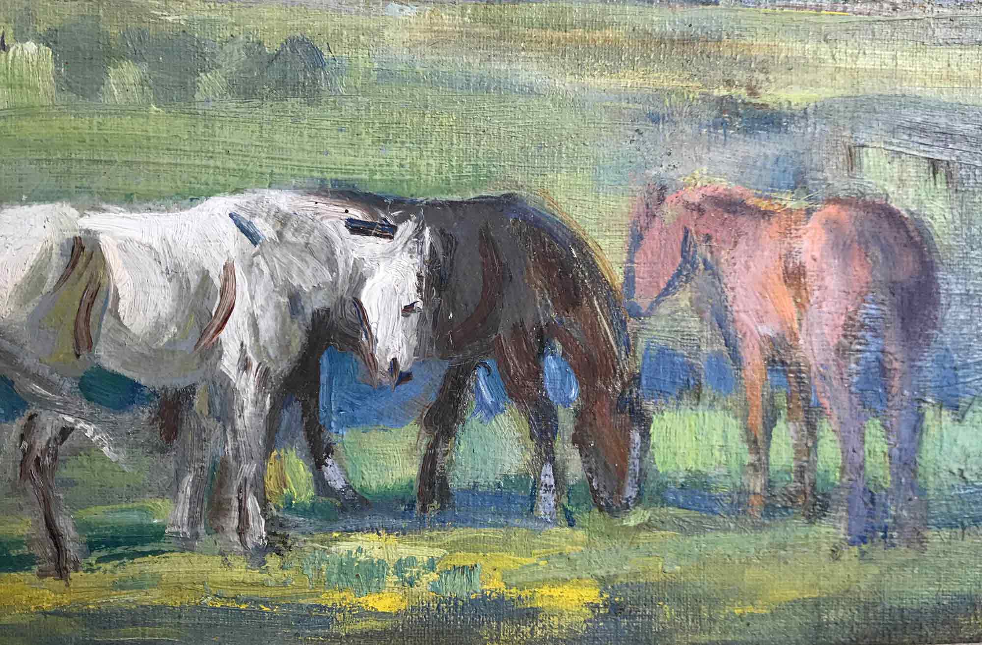 Alice Des Clayes Oil Painting 'Ponies Grazing in a Landscape' Alice Des Clayes Oil Painting 'Ponies Grazing in a Landscape'
