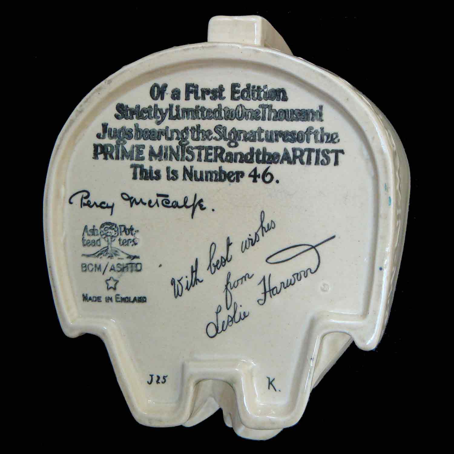 Ashtead Potters J25 Stanley Baldwin Leslie Harwood Jug Ashtead Potters J25 Stanley Baldwin Leslie Harwood Jug