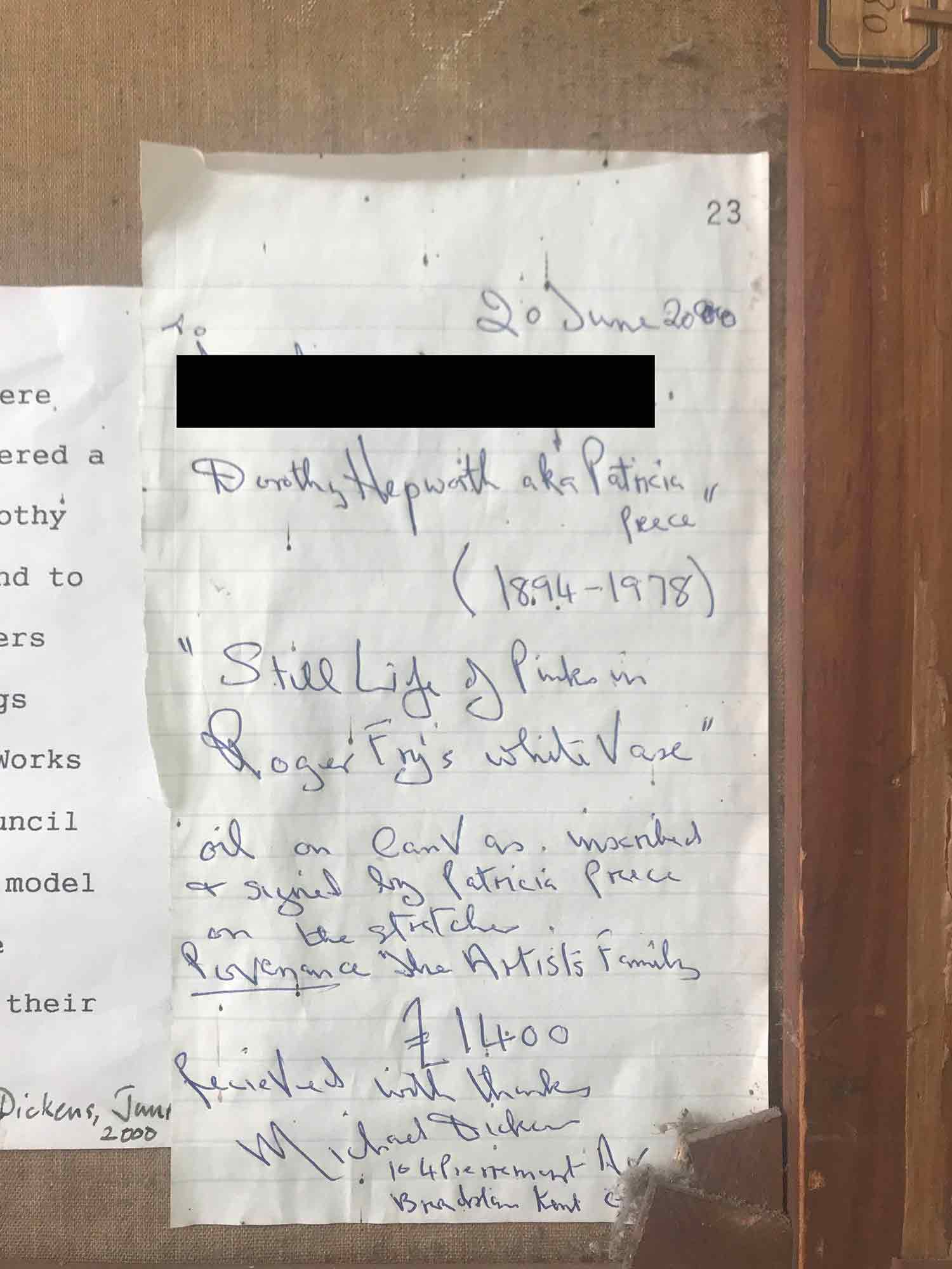 Dorothy Hepworth 'Pinks in Roger Fry's white pottery vase'