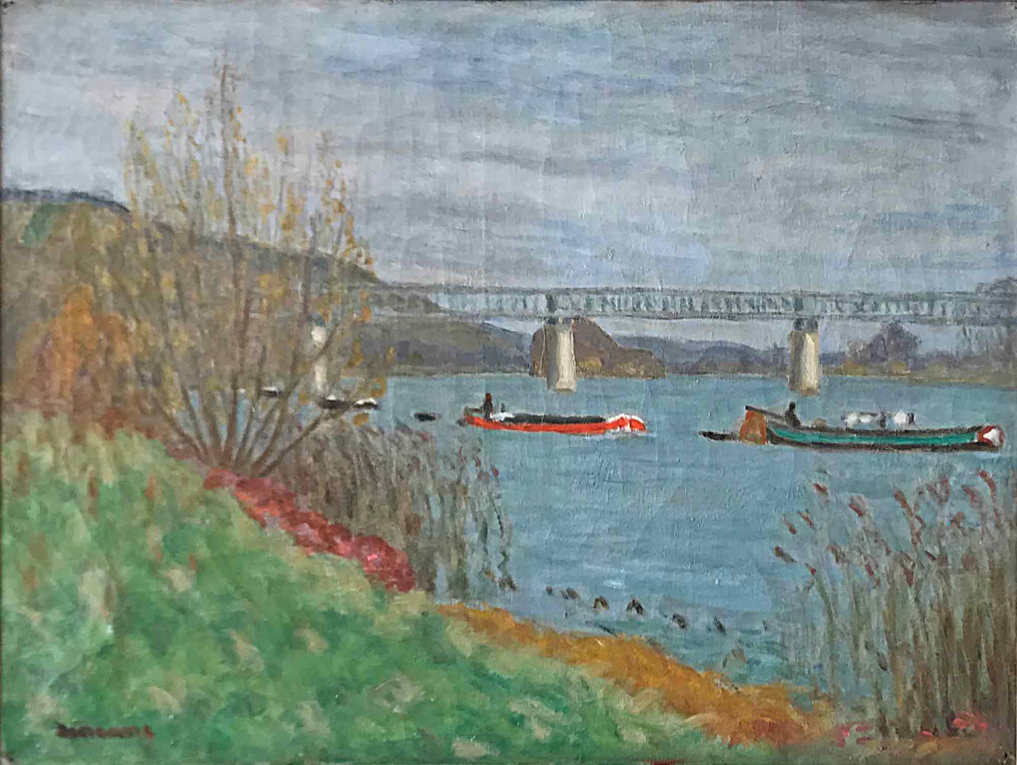 Eugène-Antoine Durenne 'Boats on the Seine'