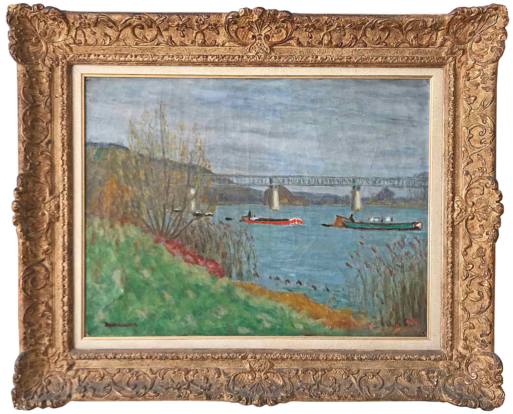 Eugène-Antoine Durenne 'Boats on the Seine'