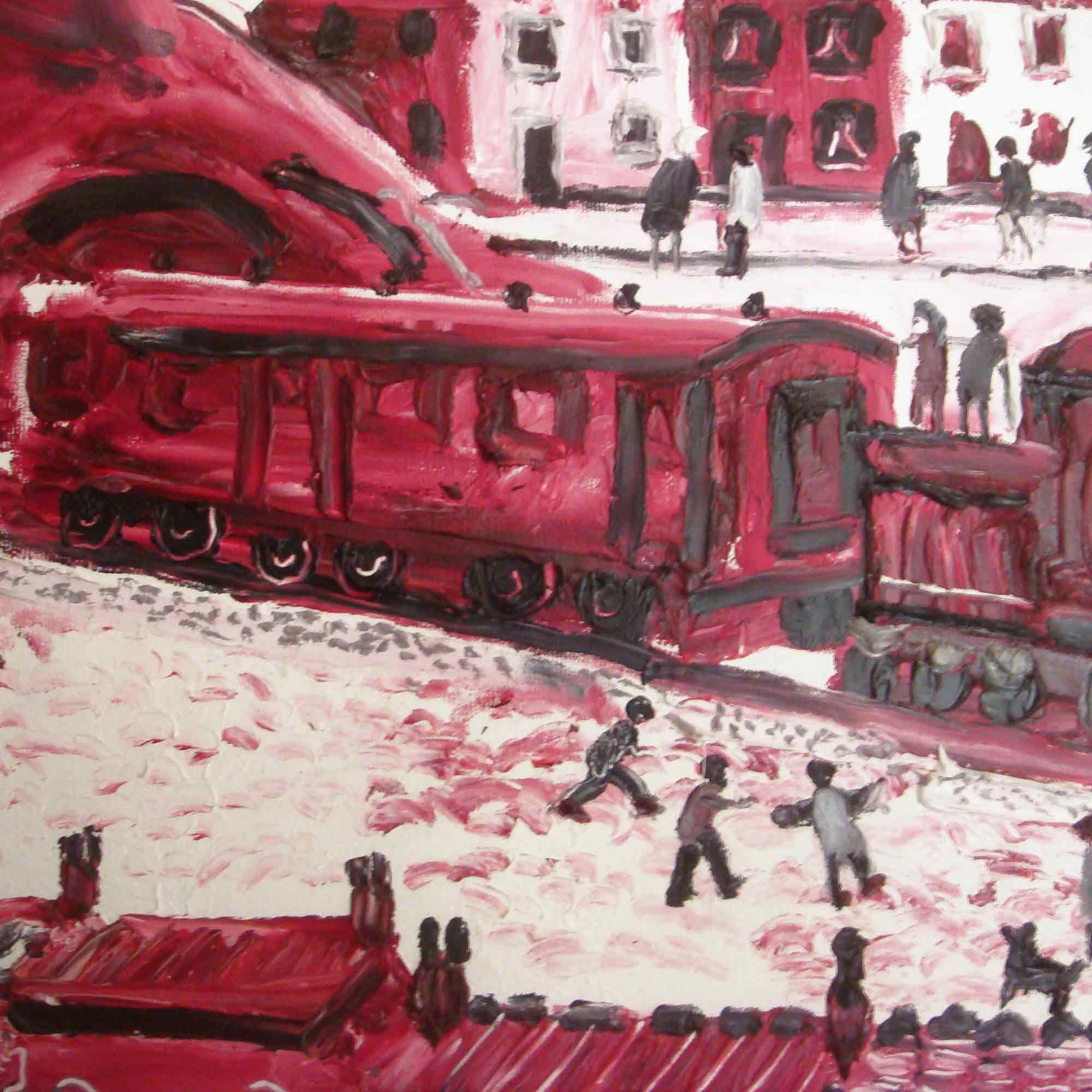 Fred Yates Acrylic Painting 'Train Leaving Station' Fred Yates Acrylic Painting 'Train Leaving Station'