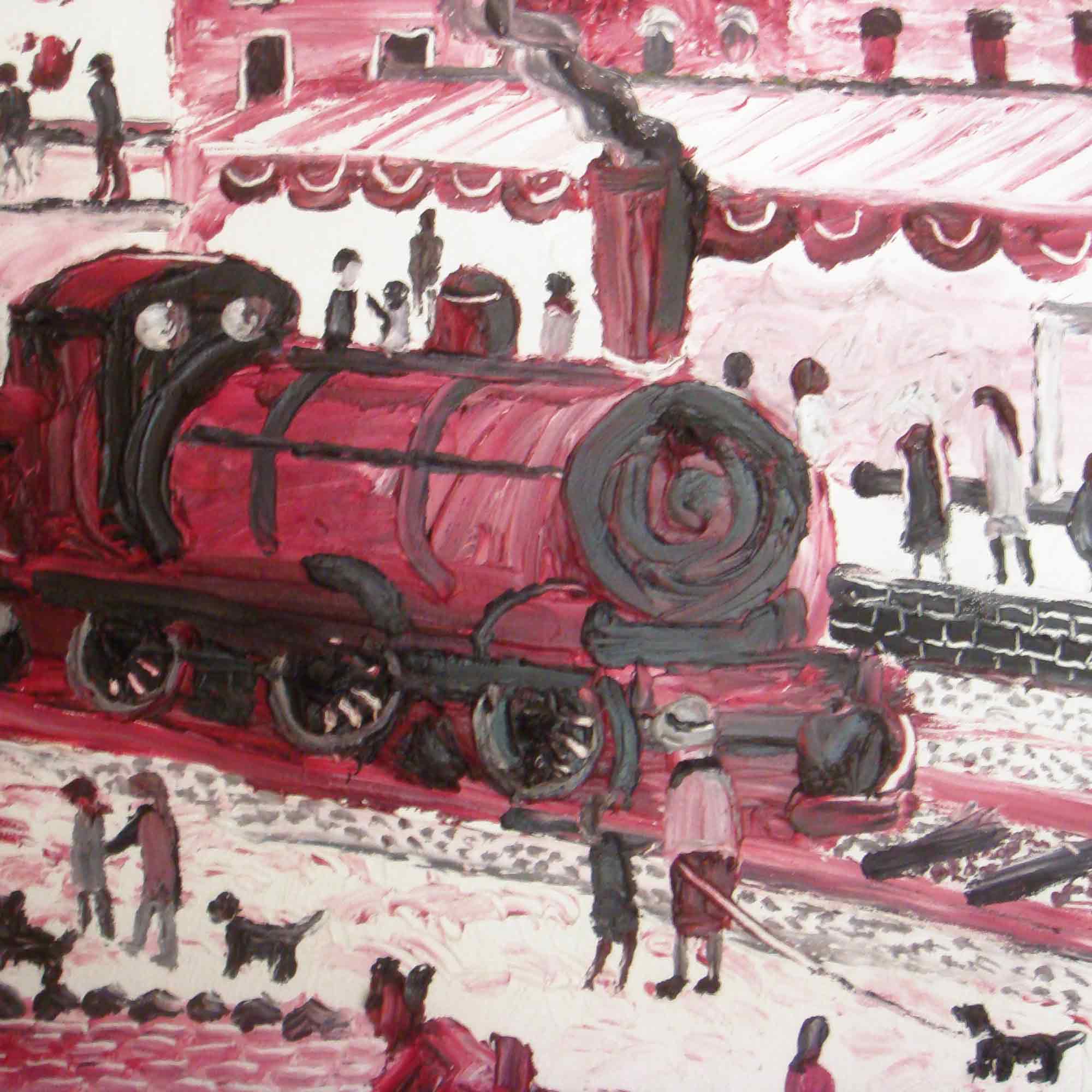 Fred Yates Acrylic Painting 'Train Leaving Station' Fred Yates Acrylic Painting 'Train Leaving Station'