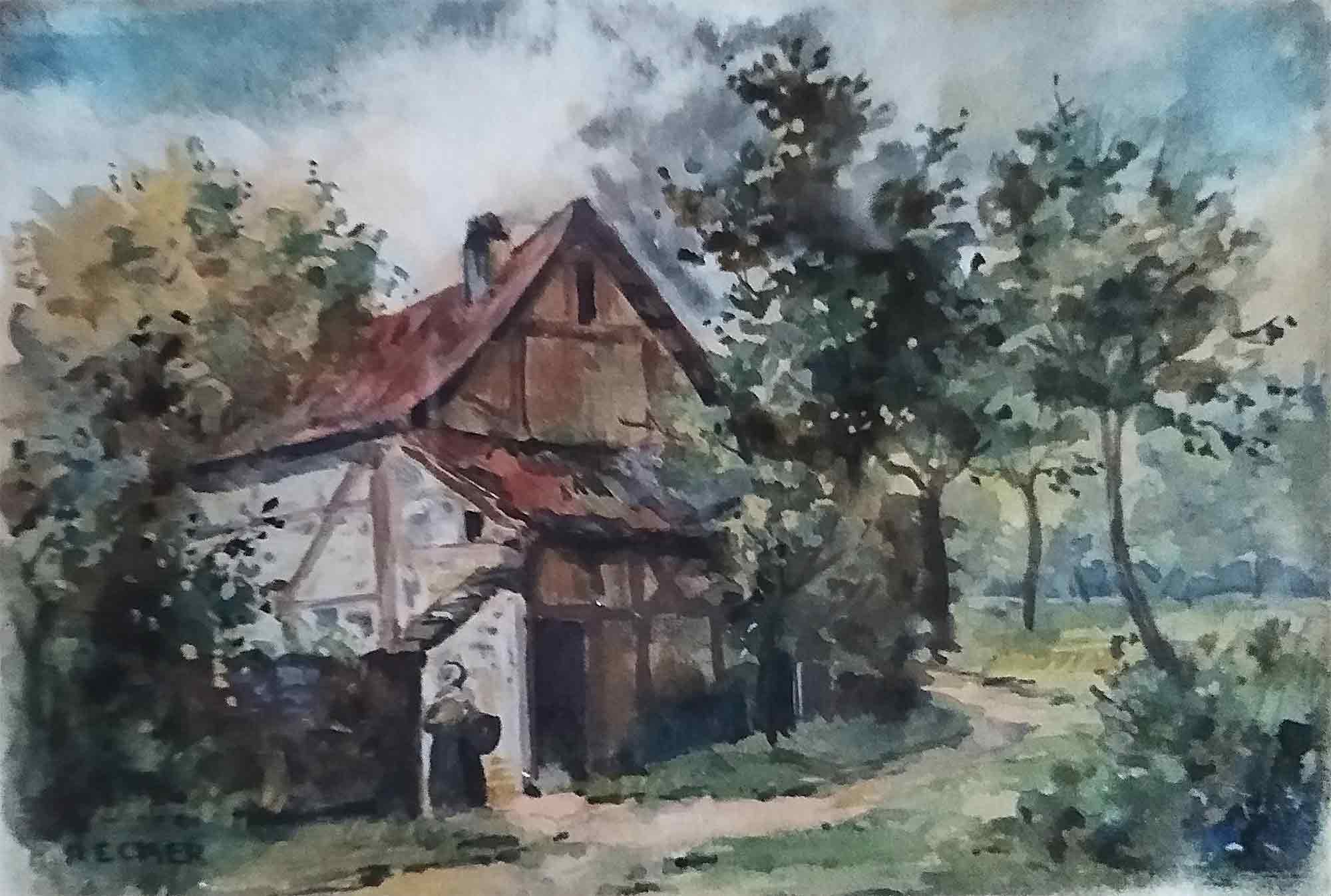 'Cottage' Watercolour by Harry Becker