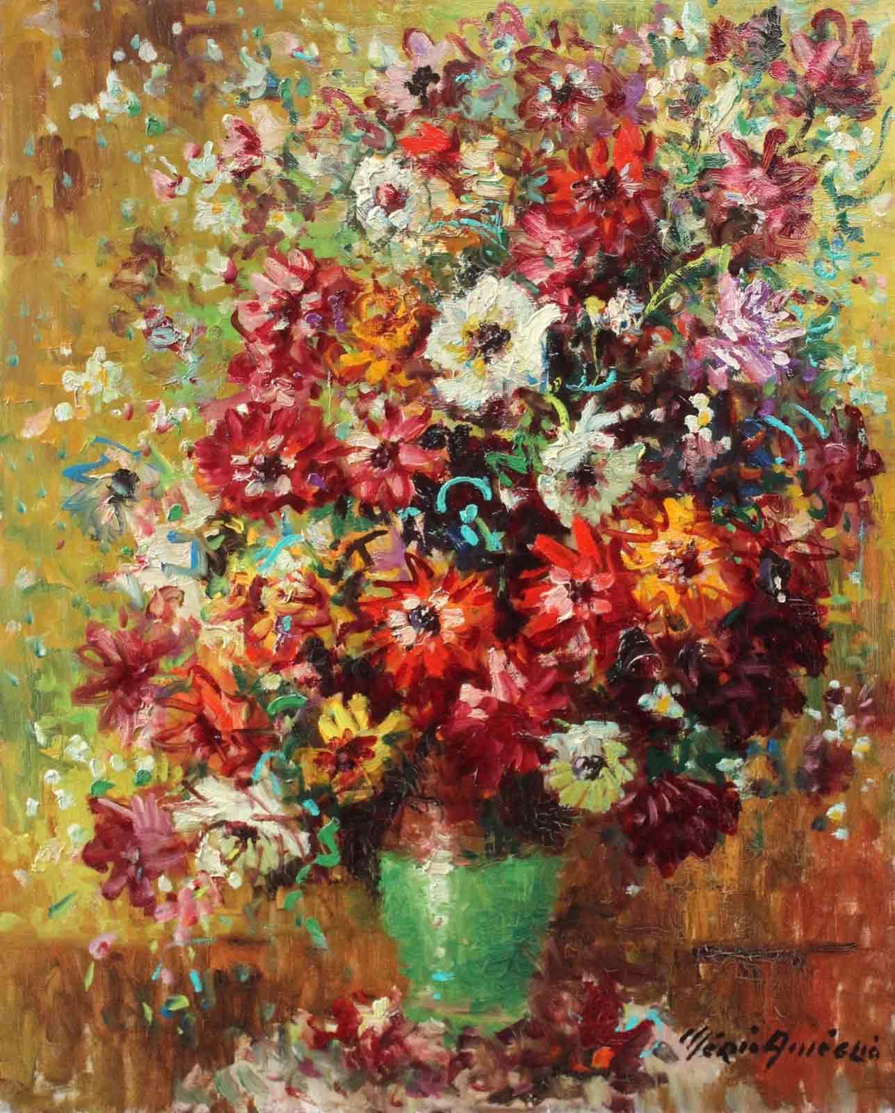 Merio Ameglio Italian Impressionist Oil Painting - Flowers