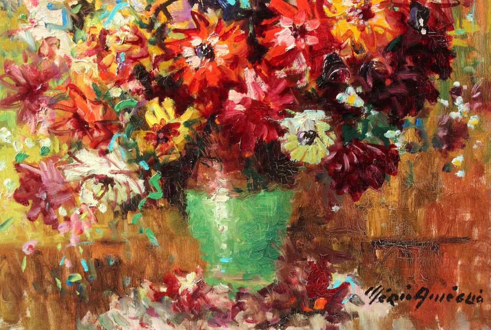Merio Ameglio Italian Impressionist Oil Painting - Flowers
