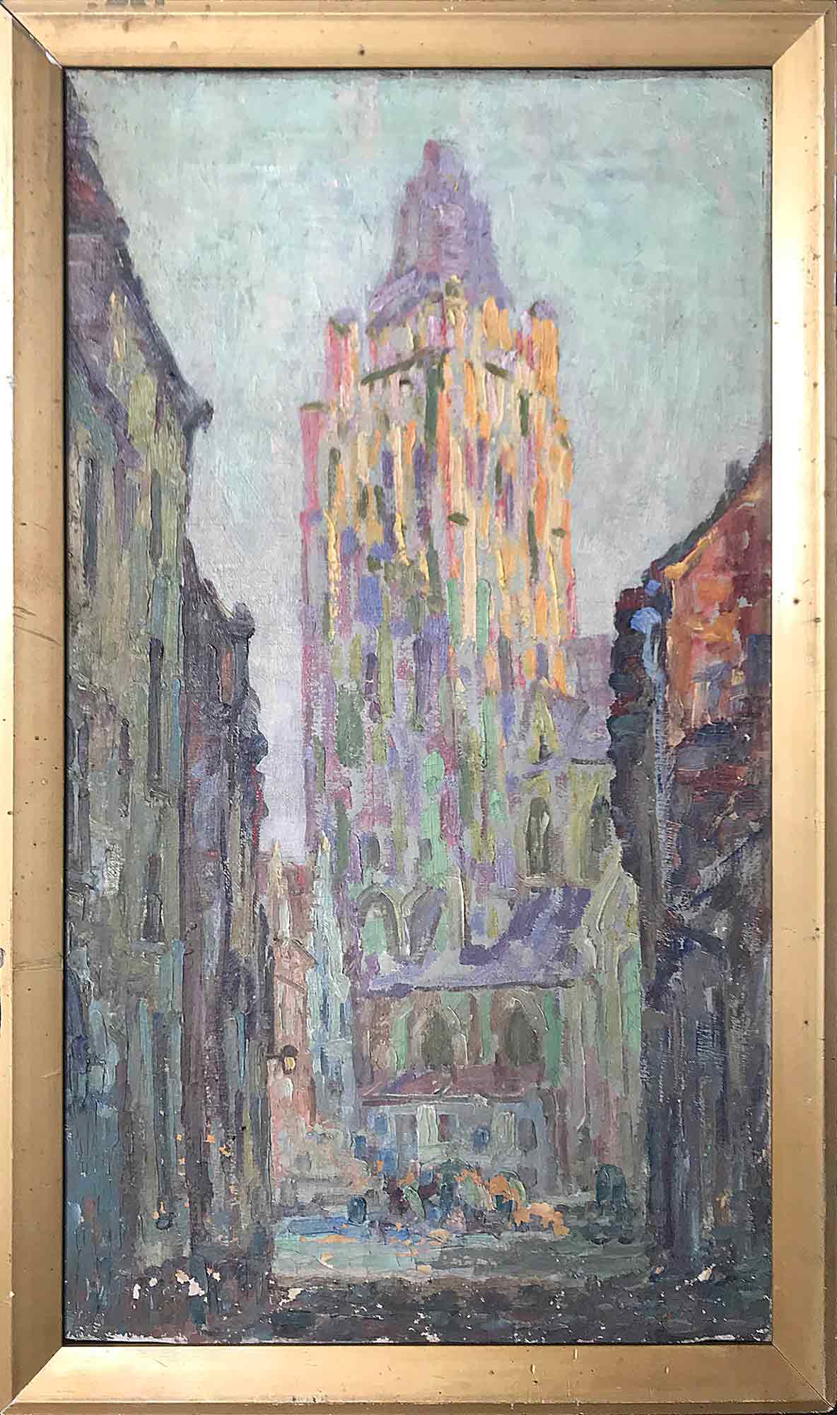 Church Tower - Oil on canvas signed with monogram c. 1900 Church Tower - Oil on canvas signed with monogram c. 1900