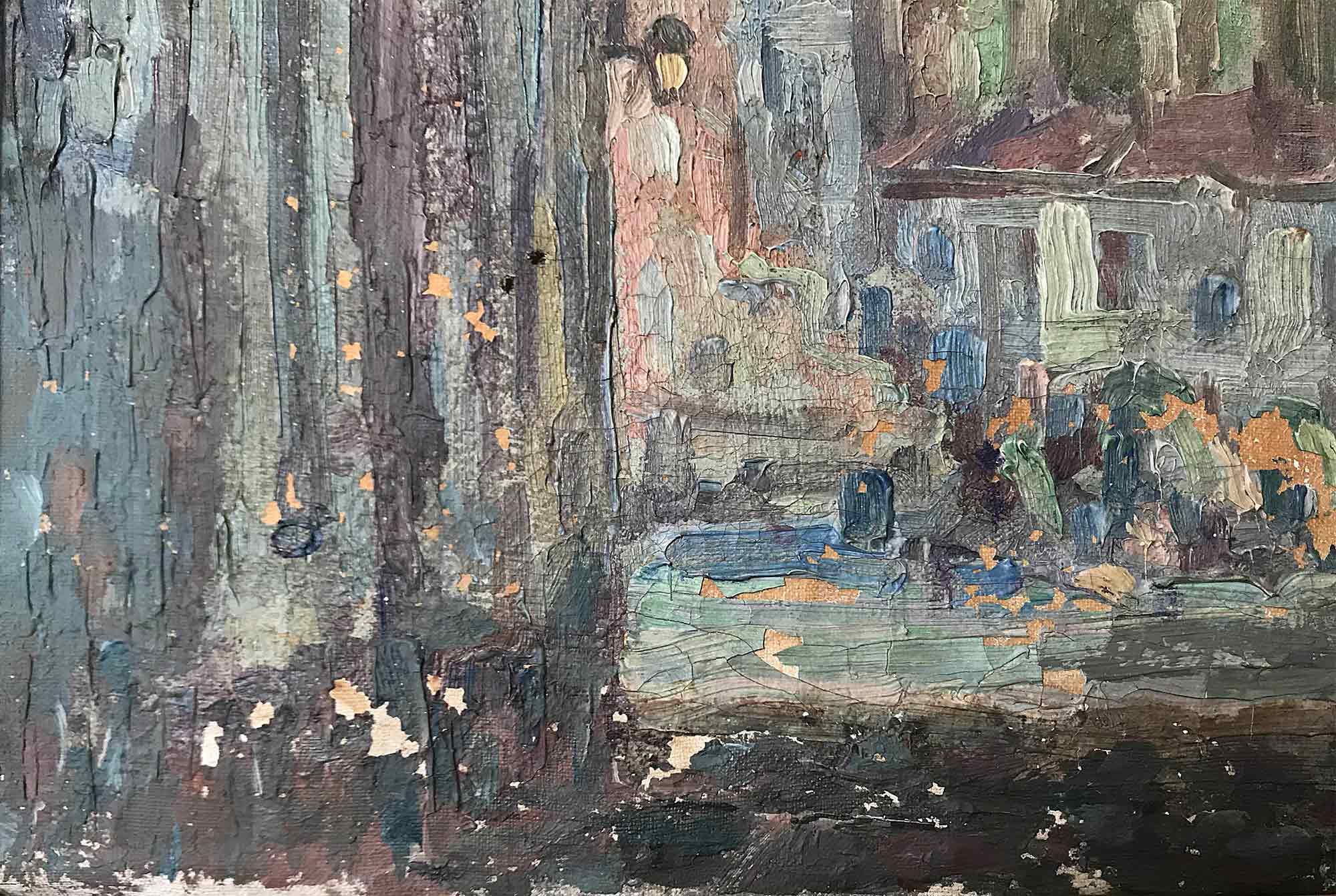 Church Tower - Oil on canvas signed with monogram c. 1900 Church Tower - Oil on canvas signed with monogram c. 1900