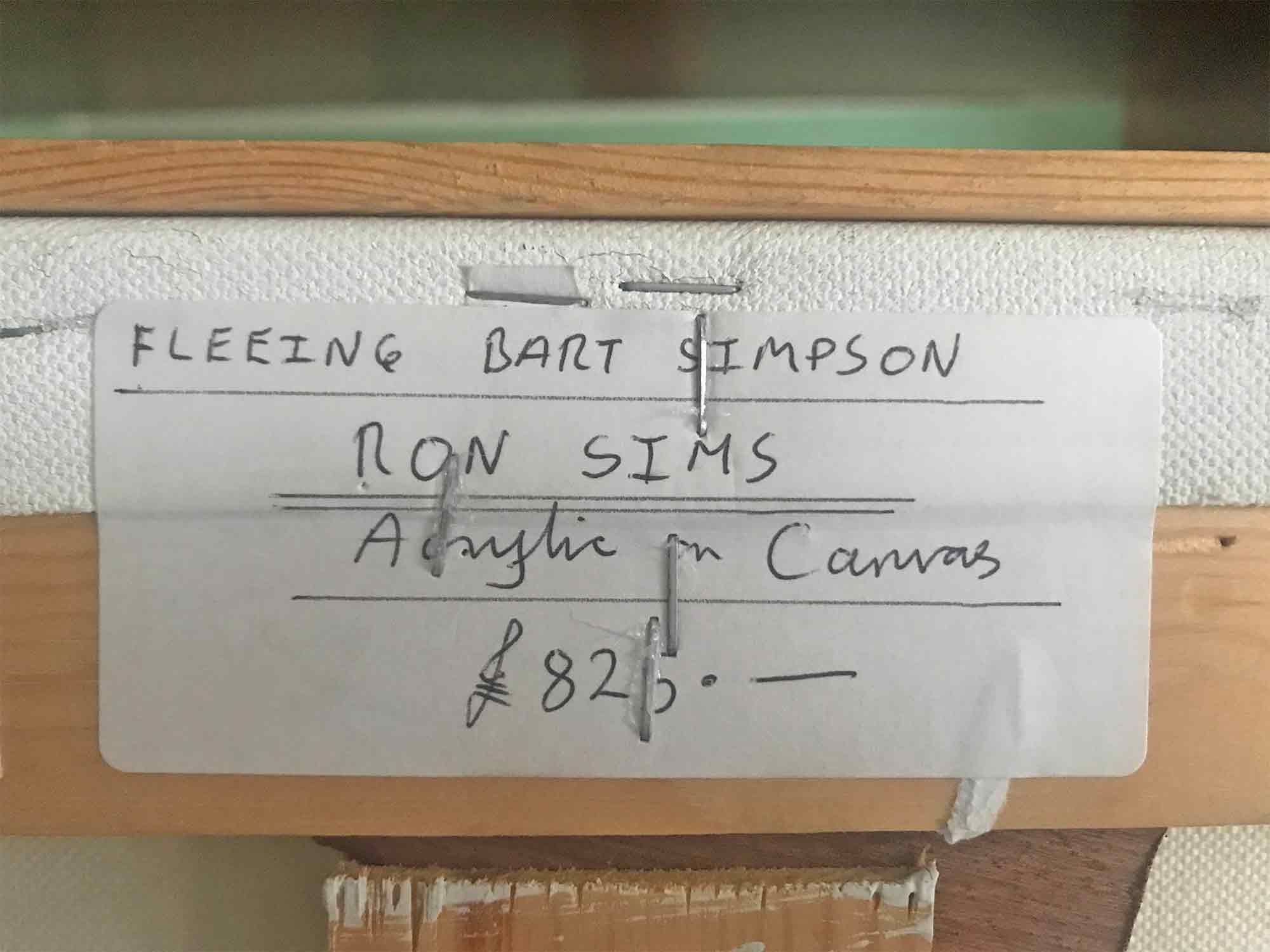 Huge Ron Sims Acrylic on Canvas 'Fleeing Bart Simpson'