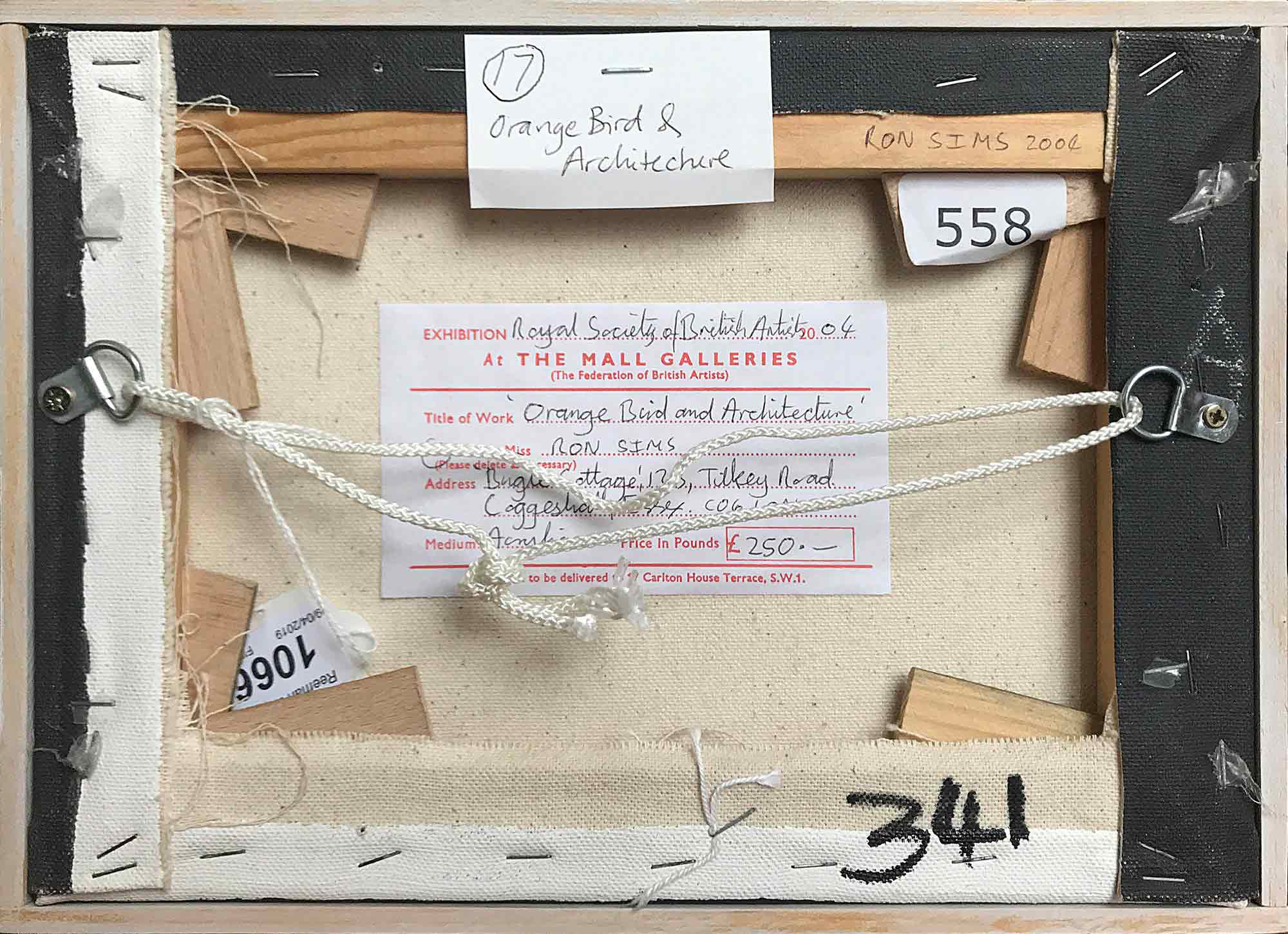 Ron Sims Acrylic on Canvas 'Orange Bird and Architecture'