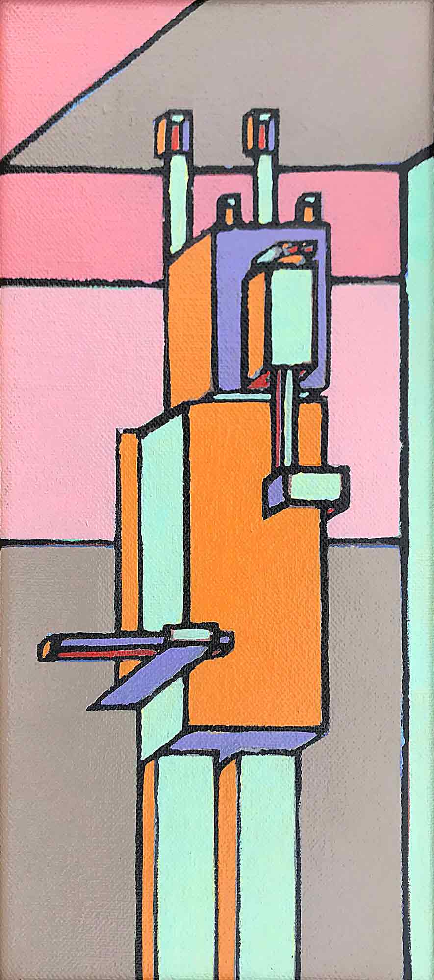 Ron Sims Acrylic on Canvas 'Peter Rabbit Surrounded by Modern Architecture'