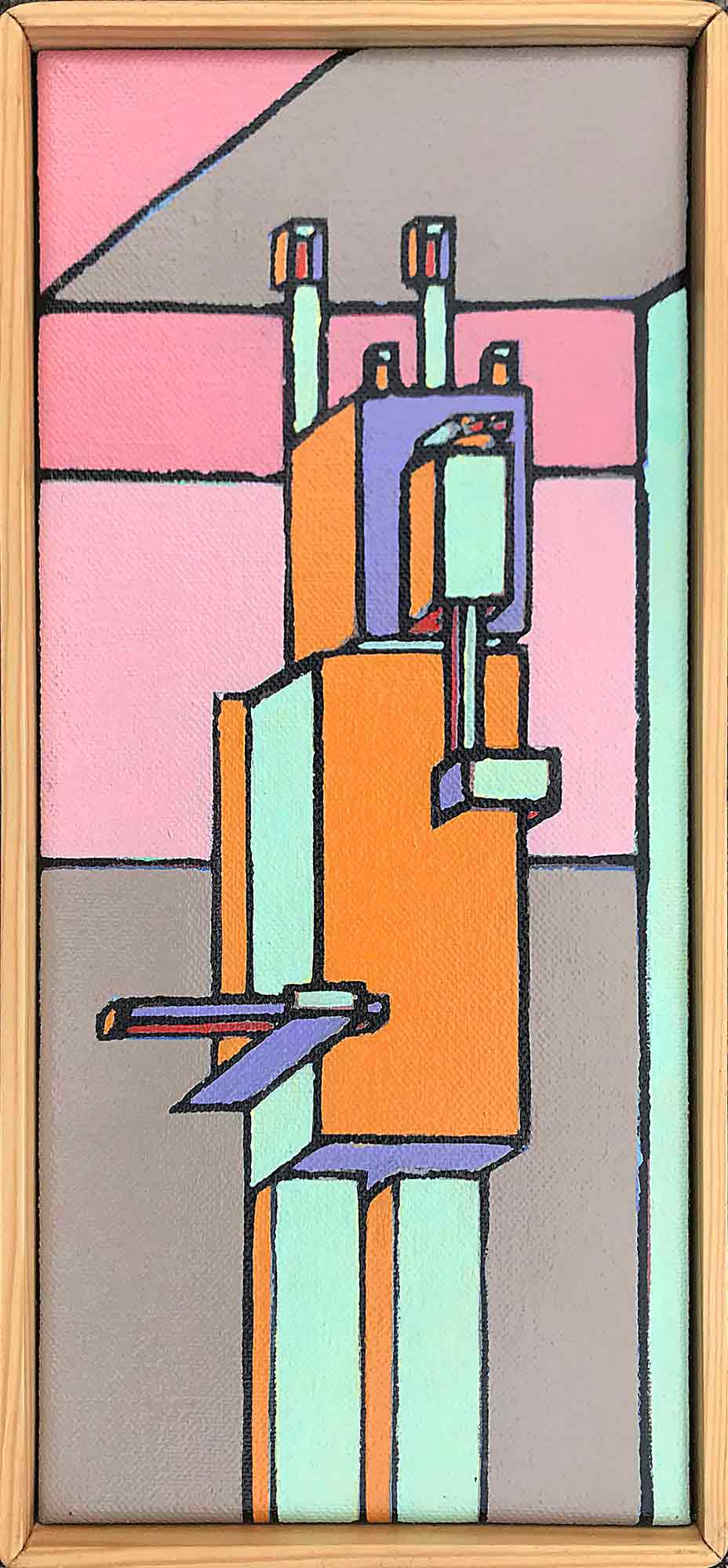 Ron Sims Acrylic on Canvas 'Peter Rabbit Surrounded by Modern Architecture'