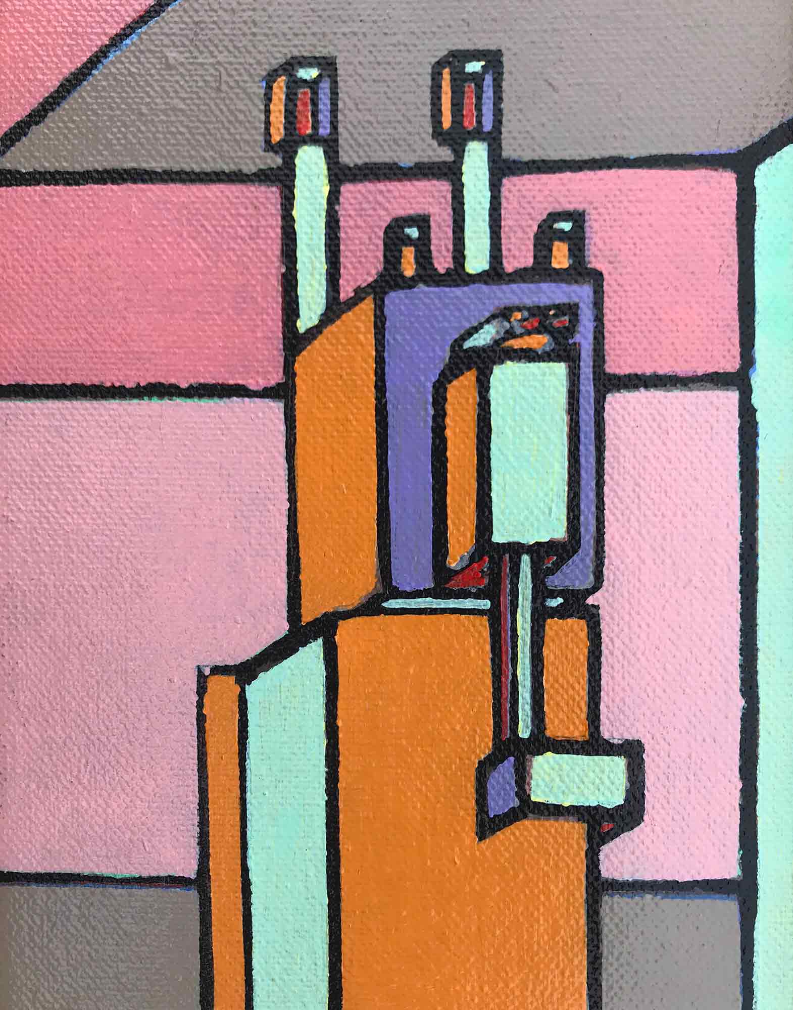 Ron Sims Acrylic on Canvas 'Peter Rabbit Surrounded by Modern Architecture'