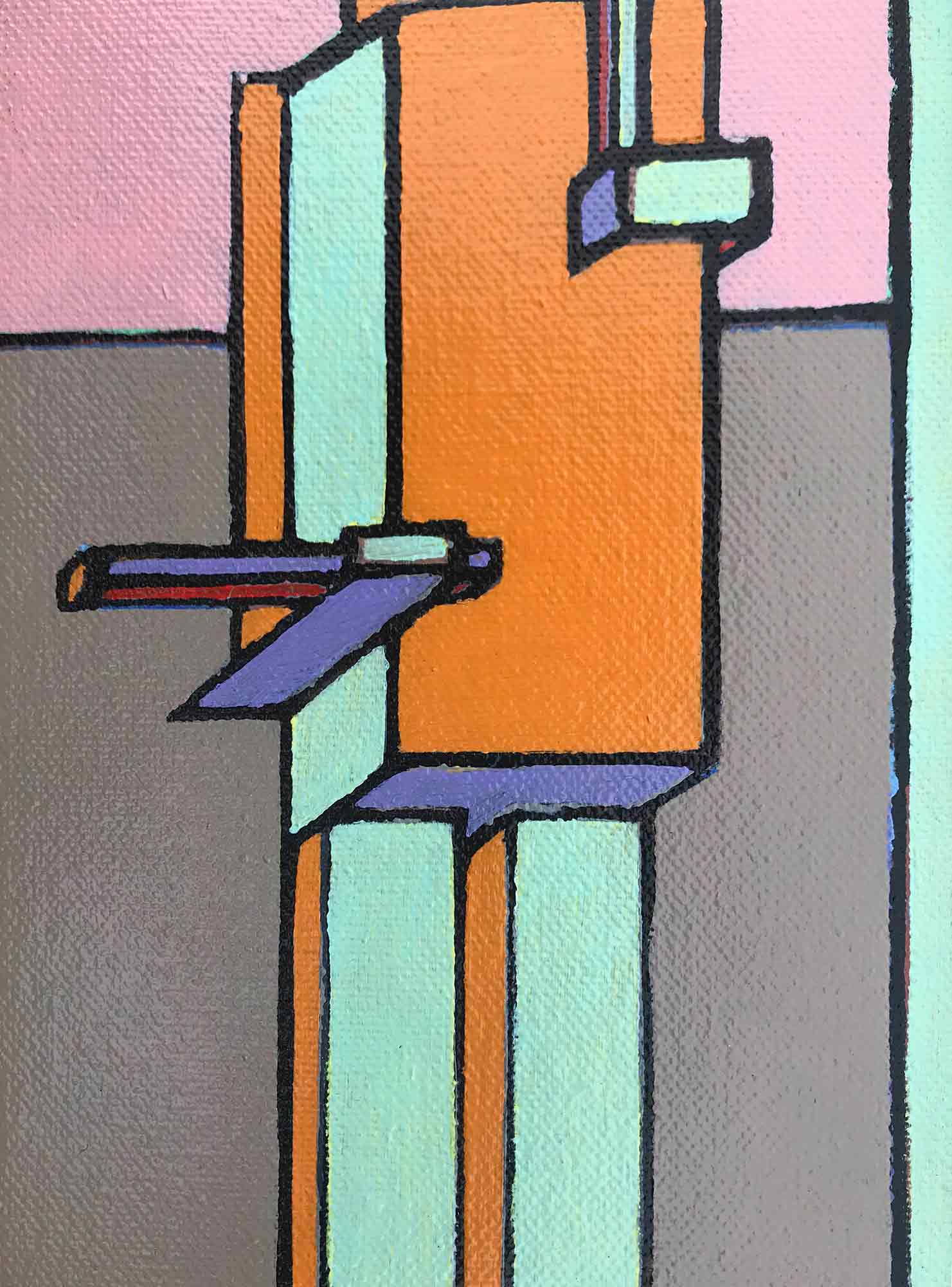 Ron Sims Acrylic on Canvas 'Peter Rabbit Surrounded by Modern Architecture'