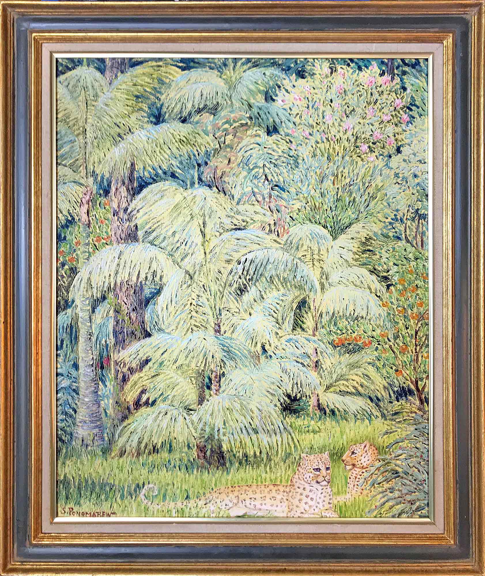 Serge Ponomarev Oil Painting 'Landscape with Leopards'