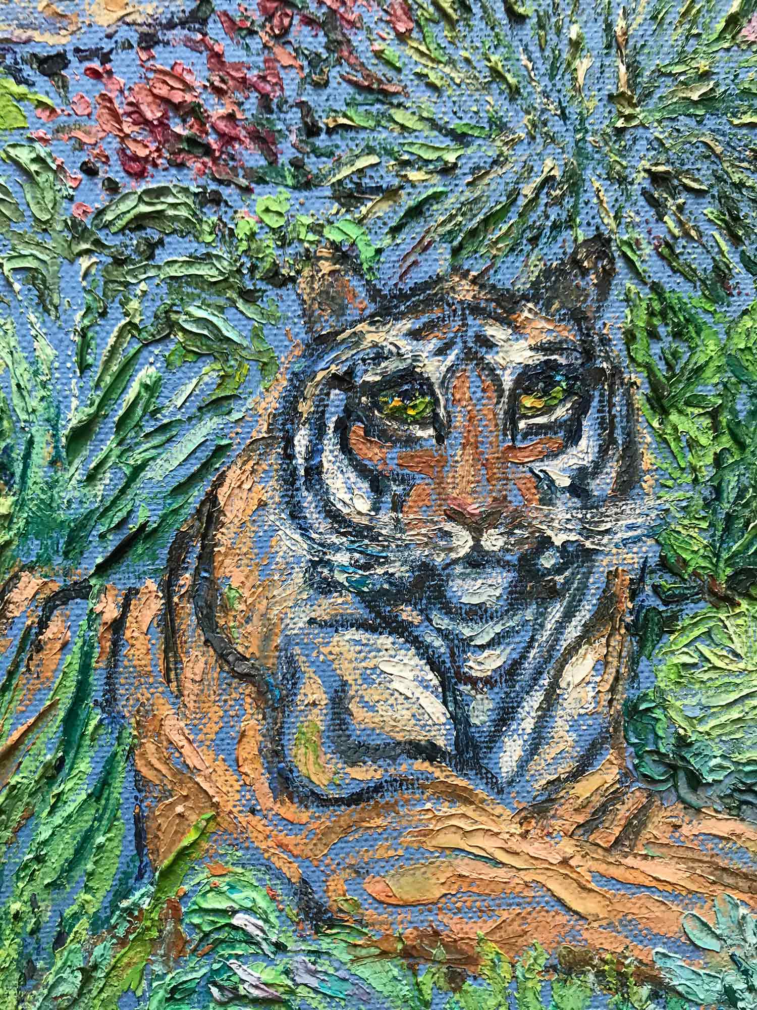 Serge Ponomarev Oil Painting 'Landscape with Tigers'